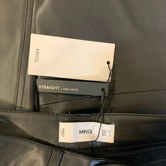 Mango MNG Women's Leather Effect High Waist Straight Pants Size 32 NWT‎ - Picture 6 of 16